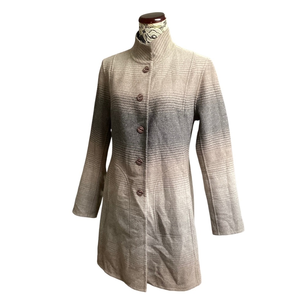 Sol‎ Alpaca Reversible Wool Baby Alpaca Coat Grey Beige Gradient Stripe Large